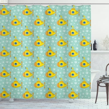 Ambesonne Yellow Submarine Shower Curtain, Nautical Style, 69"Wx84"L, Seafoam and Earth Yellow