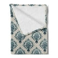 thumbnail image 2 of Damask Soft Flannel Fleece Throw Blanket, Nostalgia Themed Composition with Baroque Blooms and Hand Writing Backdrop, Cozy Plush for Indoor and Outdoor Use, 70" x 90", Tan Petrol Blue, by Ambesonne, 2 of 5