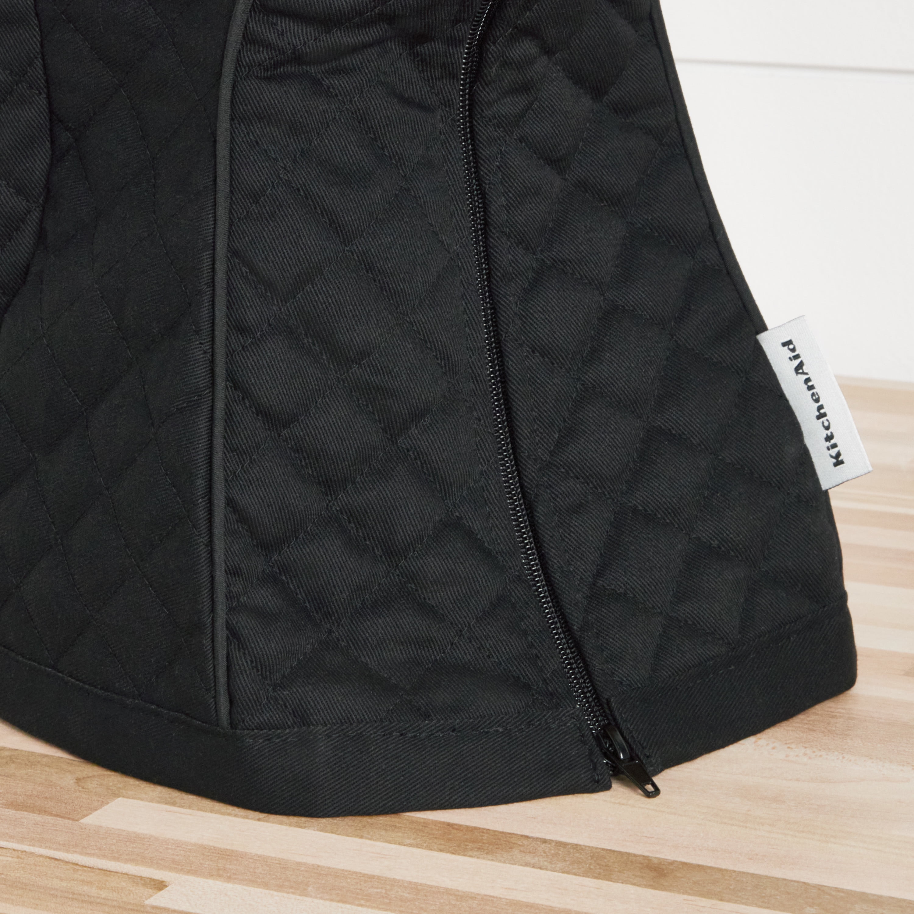 KITCHENAID Fitted Tilt-Head Solid Stand Mixer Cover with Storage Pocket, Quilted 100% Cotton, Matte Black, 14.4"x18"x10"