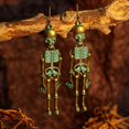 thumbnail image 1 of Tal 1 par de pendientes de Halloween de viento oscuro Calavera europea y americana Calavera exagerada Club nocturno Punk Pendientes de viento Joyas (verde), 1 of 2