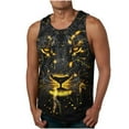 thumbnail image 5 of Sakmal Mens Big and Tall Tank Tops Yellow Yellow Scoop Neck Stringer Lightweight Lion Camisole Graphic Muscle Mens Sleeveless Tee Shirts, 5 of 7