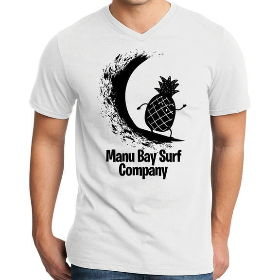 Mens Manu Bay Surf Company BLACK PINEAPPLE Surfer T-shirt, 2XL White