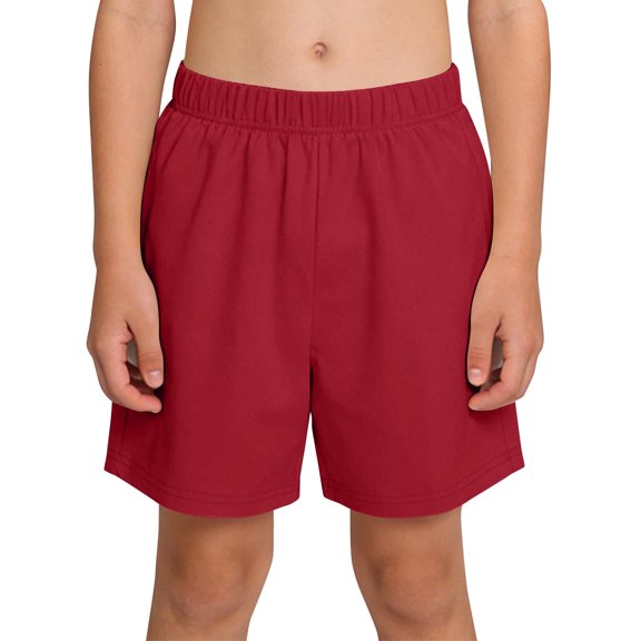 Boys Red 100% Cotton Elastic Waist Shorts, Breathable Durable School Uniform Active Play Everyday Wear for Kids 4-15 Years,Size 6-7T