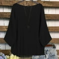 thumbnail image 4 of Floleo Blouse Décontractée pour Femmes Grande Taille Manches Trois-Quarts Col Rond Confortable pour Usage Quotidien Élégant Tendance Mode Féminine Respirante Douce Légère (Noir, 2TG), 4 of 9
