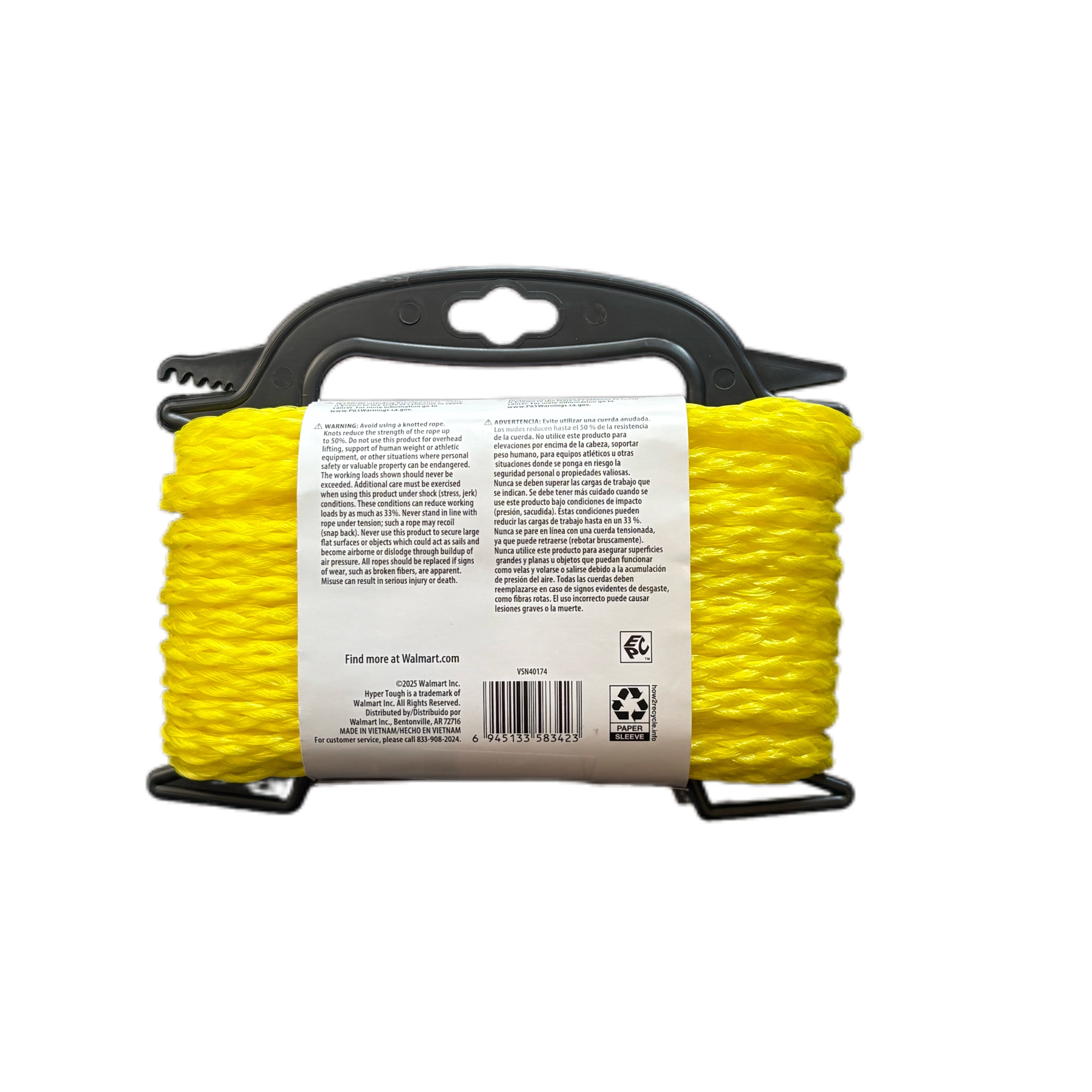 Hyper Tough 3/8 inch x 50 feet Yellow Polypropylene Hollow Braided Rope