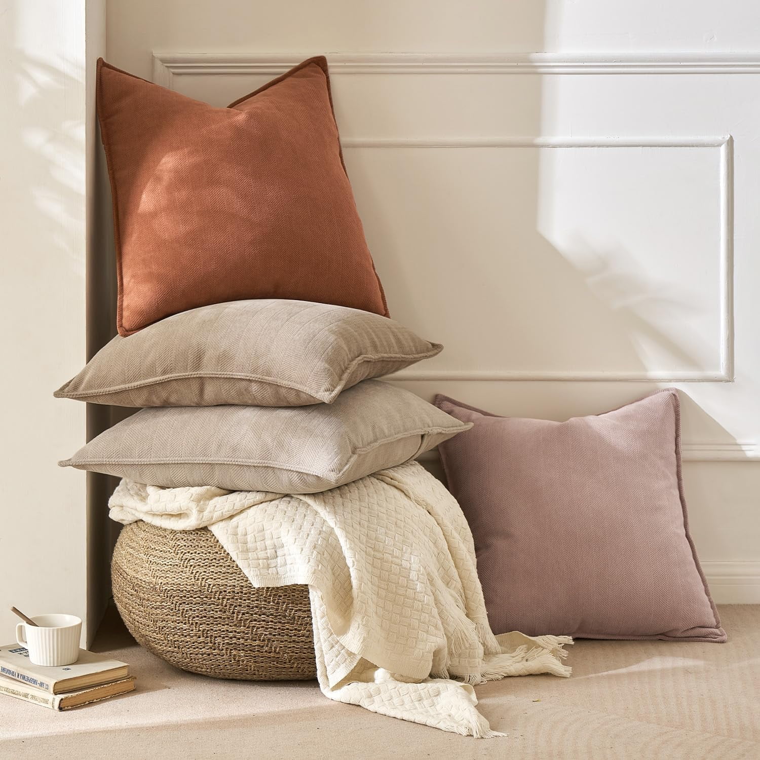 Pack of 2 Khaki 20x20 Inch Decorative Pillow Covers Soft Chenille Couch Throw Pillows Farmhouse Cushion Covers for Sofa Bedroom Living Room
