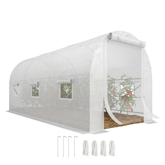 Walk-In Greenhouse 14.6x6.6x6.6ft, Steel Frame Hot House Kit with 6 Windows & Door, White