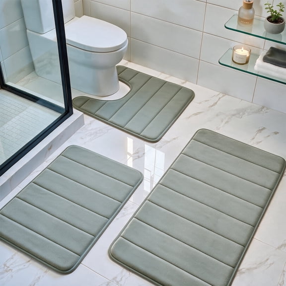 YEAHOME Bathroom Rugs Sets 3 Piece, Ultra Soft Flannel Memory Foam Bath Rugs, Non-Slip & PVC Backing Bathroom Mat Set, Washable Quick Dry Bath Rug