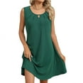 thumbnail image 2 of Feancey Beach Mini Dresses for Women 2025 Vacation Sundress Keyhole Neck Sleeveless Swing Dresses Front Pleated Casual A-Line Dress Green XXL, 2 of 9