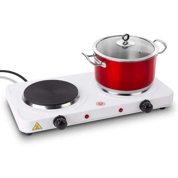 Electric Double Burner Portable Cooktop Burner, 2000W Countertop Hot Plate with 5 Temp. Control for Kitchen Camping