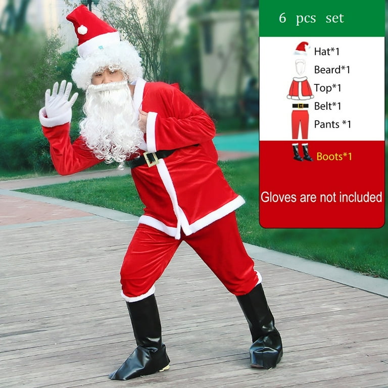 6pcs set Santa Suit Deluxe Christmas Santa Claus Costume Complete Velvet Adults Santa Costume Set for Men Women Walmart