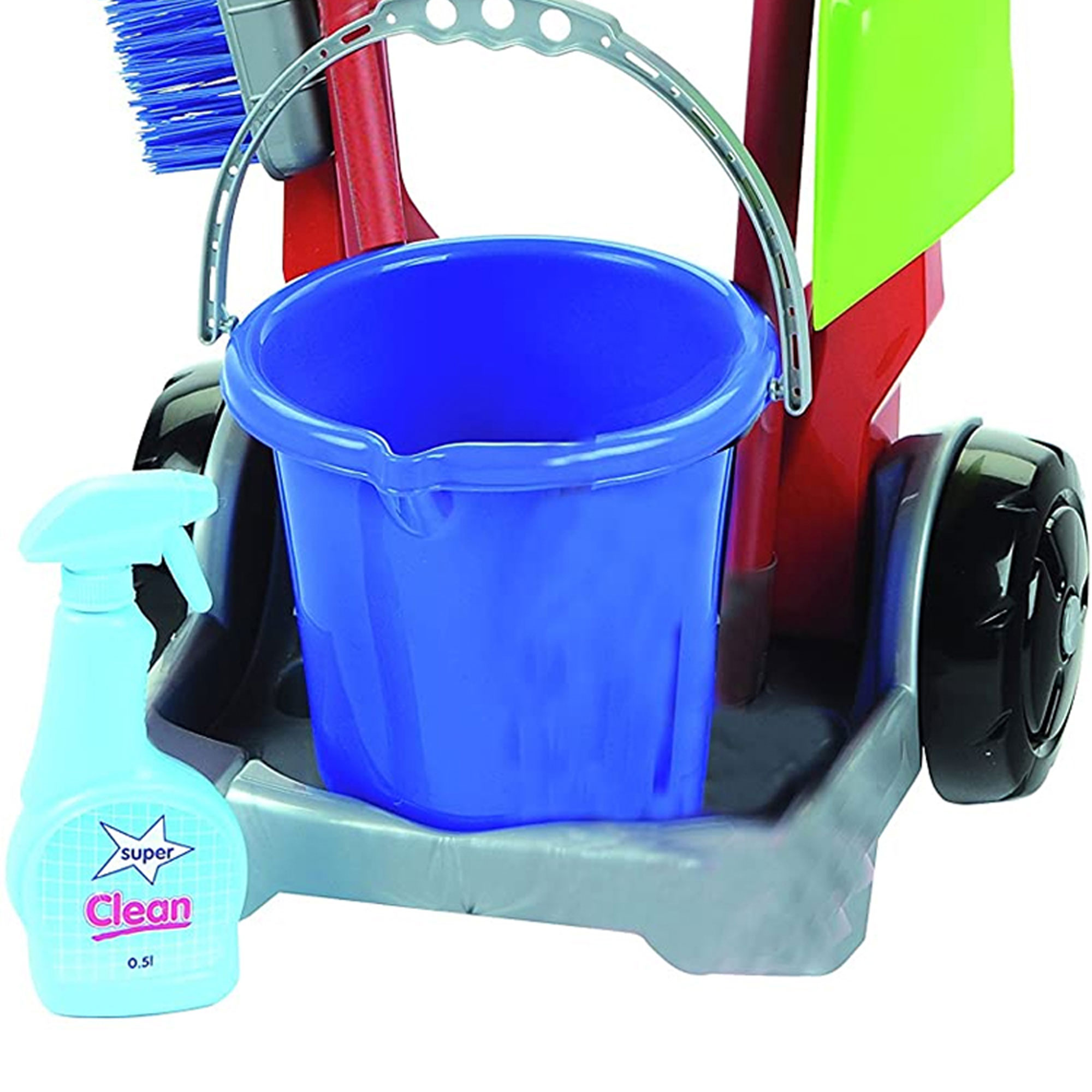 Theo Klein: Cleaning Trolley Set - Kid's 8 Piece Toy Set Includes: Trolley, Bucket, Mop, Broom, Dustpan w/ Brush, Bottle & Detergent Box, Kids Pretend Play, Ages 3+ - image 4 of 5
