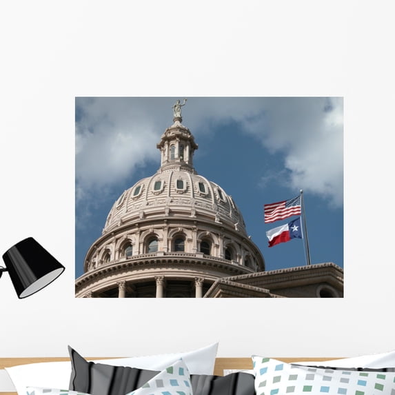 Texas Capitol with Flags Wall Mural by Wallmonkeys Peel and Stick Graphic (36 in W x 27 in H) WM278502