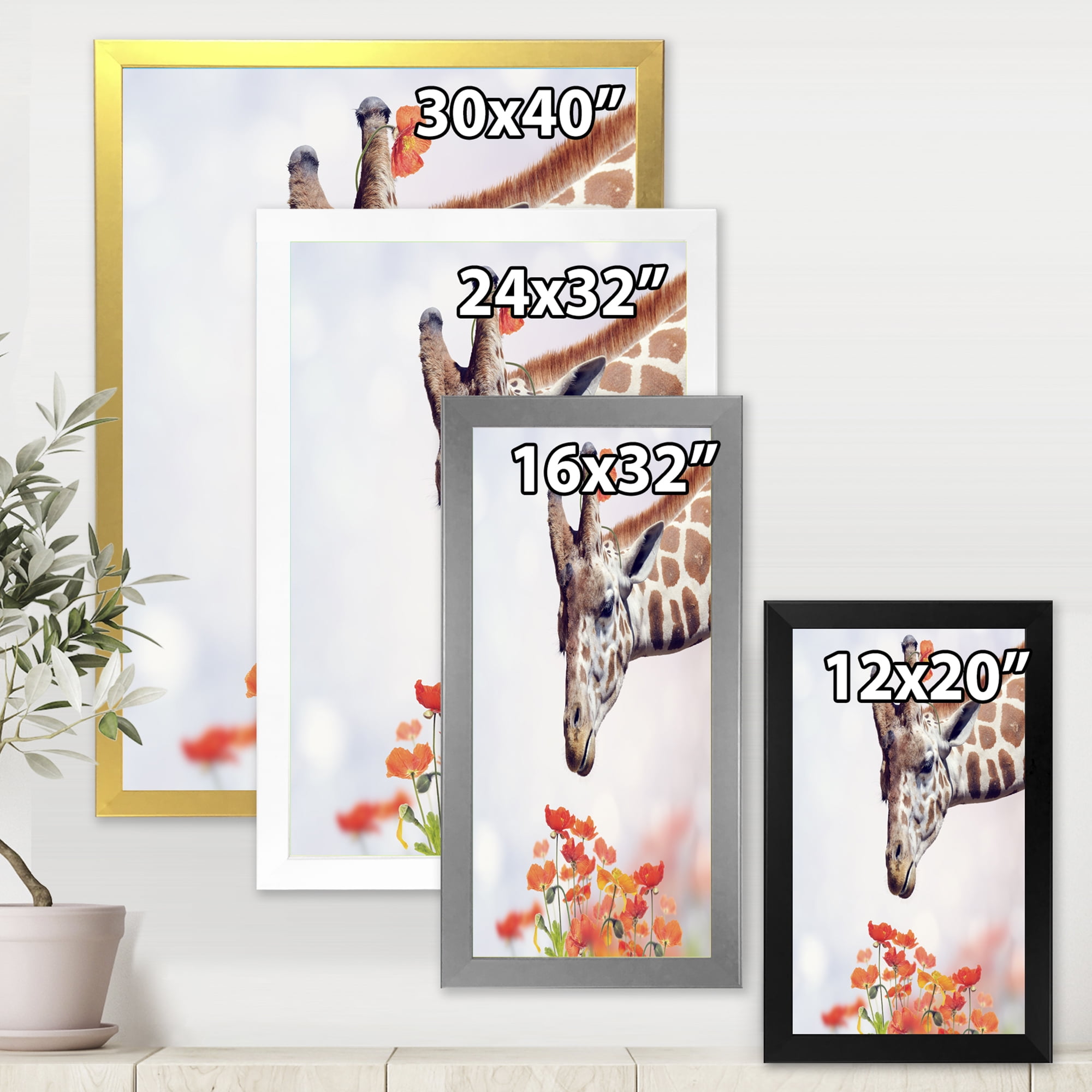 Designart 'Portrait of A Giraffe With Orange Flowers' Farmhouse Framed Art Print