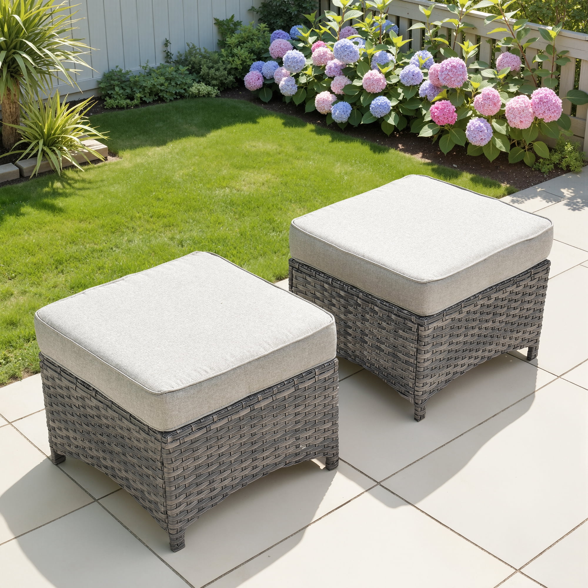 Ovios 6-Piece Patio Furniture Set All-Weather Wicker Outdoor Conversation Set with Sofa Swivel Chairs and Ottomans, Gray