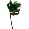 Black Emerald Green Marquis Venetian Masquerade Mardi Gras Stick Mask