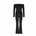 thumbnail image 6 of Penkiiy Women's 2 Piece Outfit Off the Shoulder Long Sleeve Crop Top and Flare Leg Pants Set S Black, 6 of 6