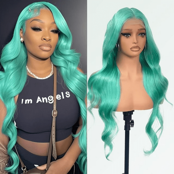 Mint Green Body Wave Lace Front Wig Human Hair 180% Density Colored Human Hair Wigs For Women HD 13x4 Lace Frontal Wig Virgin Brazilian Hair 18Inch