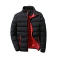 thumbnail image 1 of Innerwin Down Coats Color Block Men Winter Warm Jacket Work Stand Collar Business Coat Black Red S, 1 of 2