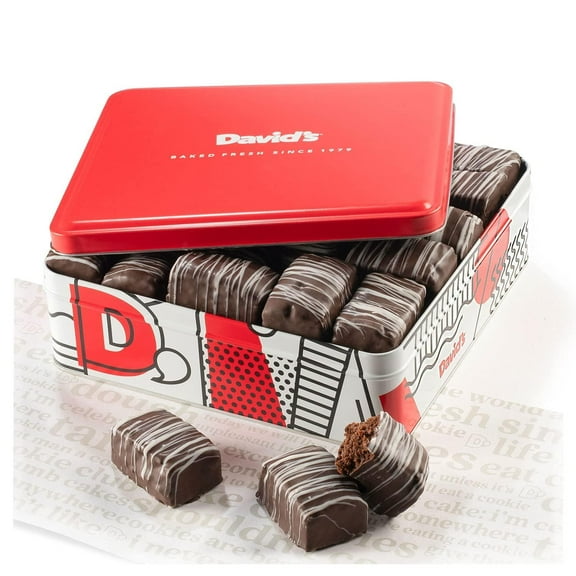 David's Cookies Chocolate Covered Brownie Bites in Gift Tin – Delicious Mini Brownies With Rich Dark Chocolate Glaze – Yummy Brownie Morsels Make Gourmet Desserts Gift For Special Occasions