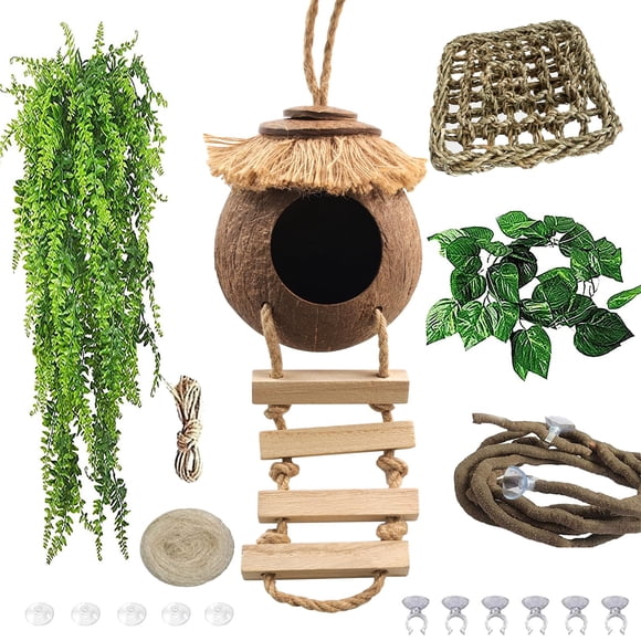 Accesorios para Terrarios MUYG Escondite de Coco para Gecko Crestado con Escalera