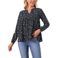 thumbnail image 4 of INSPIRE CHIC Women's Floral Blouses V Neck Long Sleeve Babydoll Flowy Spring Summer Top M Dark Blue, 4 of 6