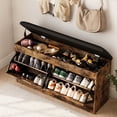 thumbnail image 6 of 40" Shoe Storage Bench with Lift Top, 2 Flip Drawers & Padded Seat Cushion, Entryway, Hallway, Living Room Shoe Organizer Cabinet Vintage Brown, 6 of 8