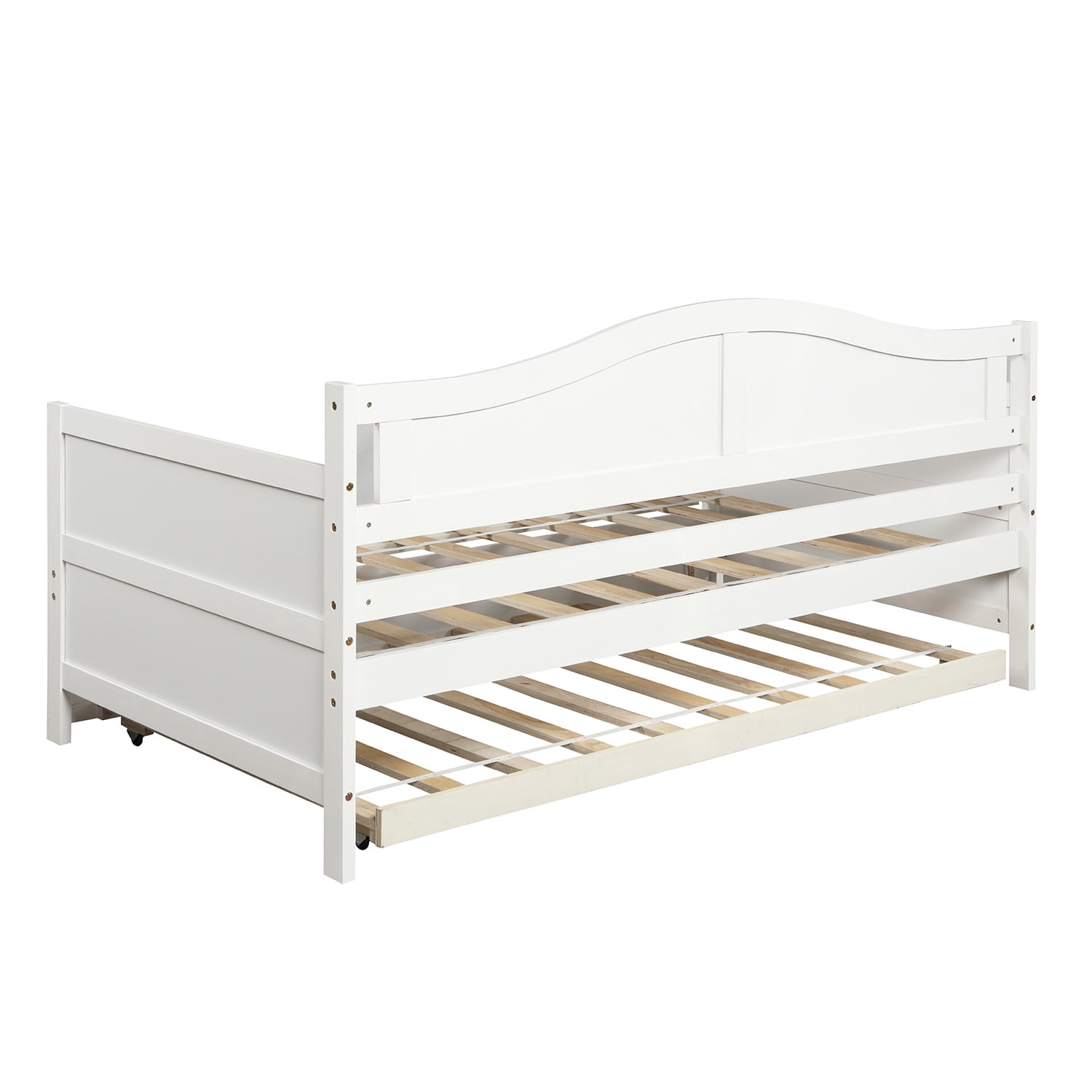 Gewnee Solid Wood Twin Size Daybed with Trundle for Kids Bedroom,White