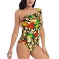 thumbnail image 3 of Rateoe Kittens With Maple Leaves Pattern Women One Piece Swimsuits Tummy Control One Shoulder Bathing Suits Ruffle Swimwear-XX-Large, 3 of 6