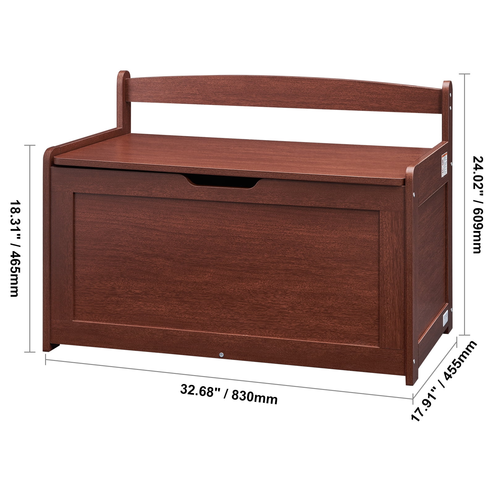 VEVOR Wooden Toy Chest for Kids, Toddler Toy Storage Box with Flip-Top Lid and Safety Hinge, 32.68 x 17.91 x 24.02" Large Kids Storage Bench for Playroom, Bedroom, Living Room or Entryway, Cherry