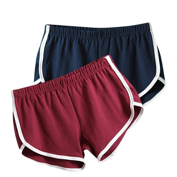 WIZUTIZ Womens Hiking Shorts Breathable Trendy Slim Workout Dolphin Shorts 2 Packs Stretch Elastic Mid Rise High Cut Swim Shorts Solid Swim Shorts for Lady Travel Red