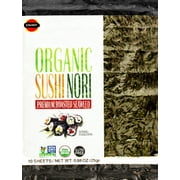 J-Basket, Sushi Nori Seaweed Full Sheet, USDA Organic, Vegan, Non-GMO, Gluten-Free, 10 full sheets per bag, Shelf-Stable, 0.88 oz