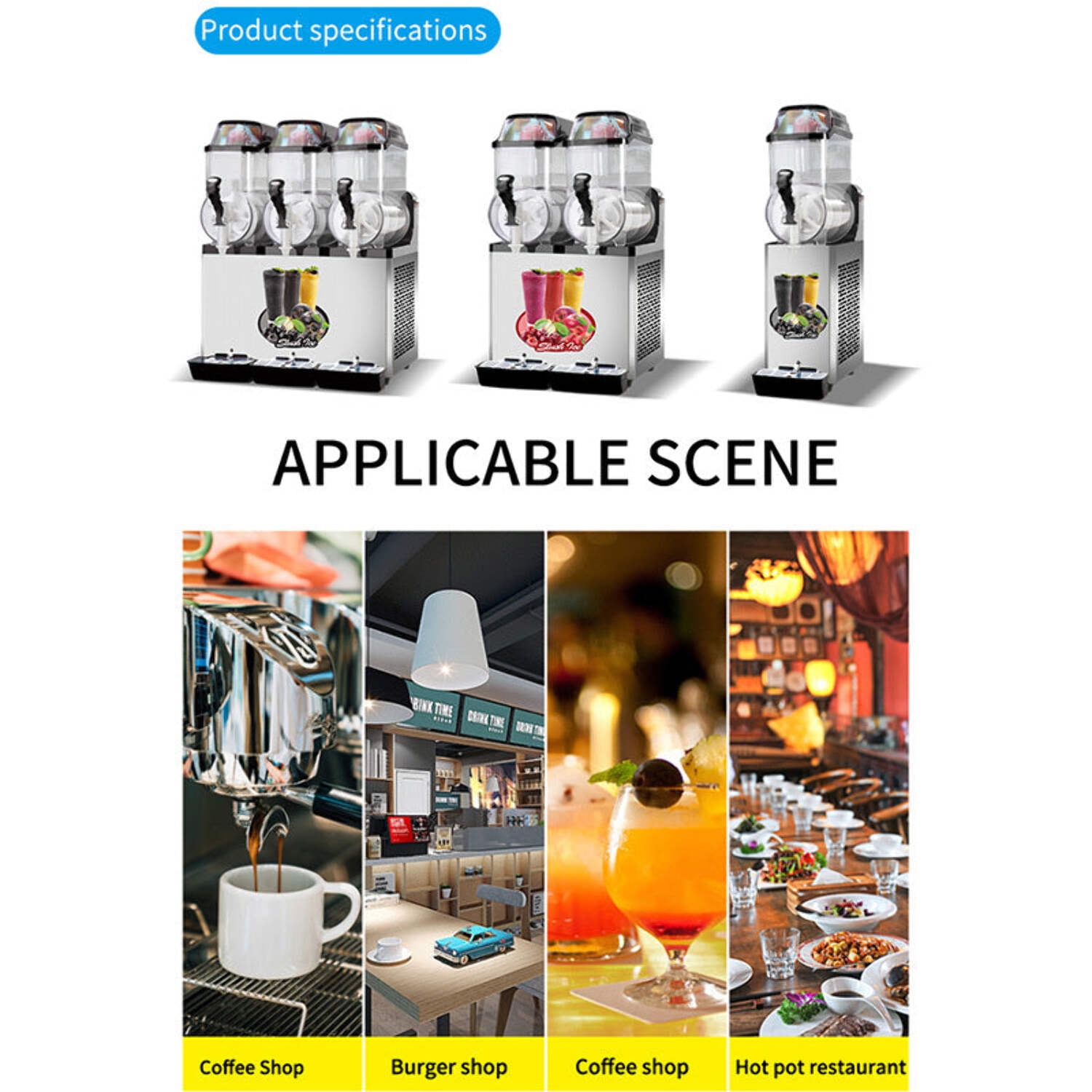 110V Commercial Slushy Machine 45L 3 Tank 1100W Stainless