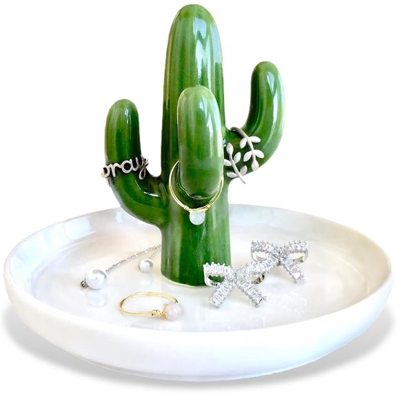 TACYKIBD Cactus Ring Holder Dish Jewellery Dish, Ceramic Jewelry Tray Organizer Display Trinket Dish for Aesthetic Room Decor Birthday Gifts For Women, Wedding Housewarming Gifts for Her, Mum, Girls