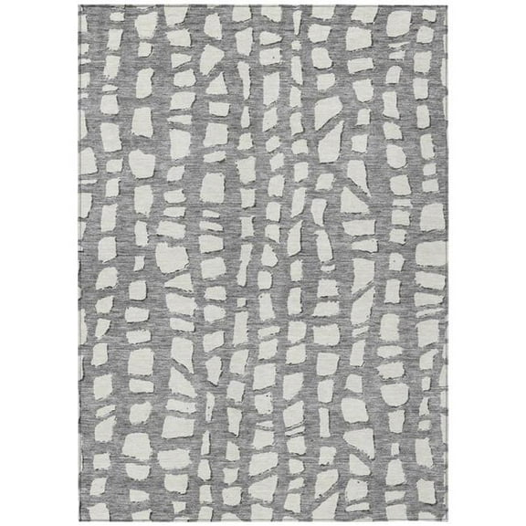 HomeRoots 585068 9 x 12 ft. Abstract Washable Indoor & Outdoor Rectangle Area Rug, Gray & Ivory