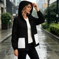 thumbnail image 5 of vdgthytj Rain Jacket Women Long Sleeve Full Zip Color Block Hooded Waterproof Fall Outdoor Outerwear with Pockets(X-Large,White), 5 of 7