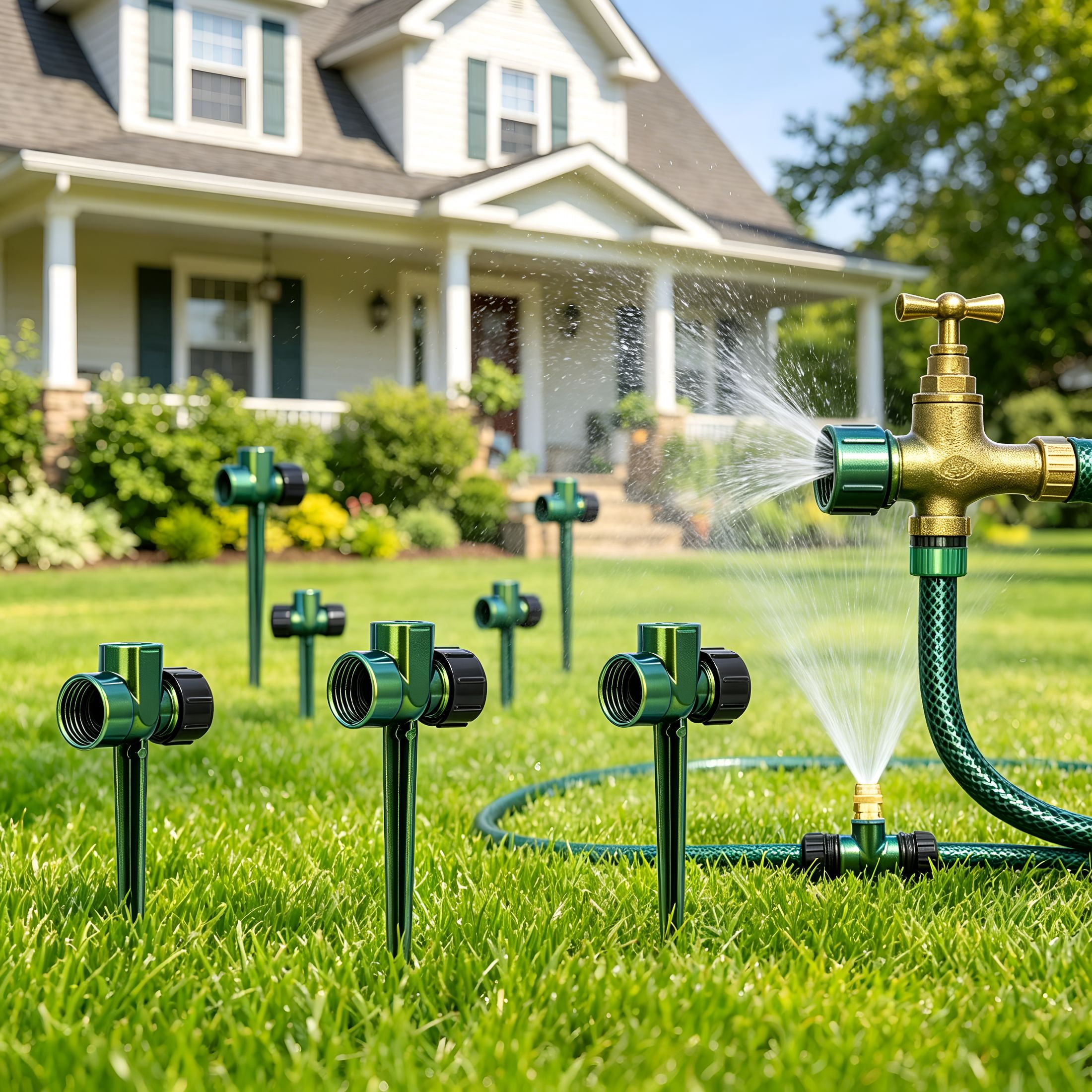 BPPEG 3 Pack Zinc Alloy Lawn Sprinkler Spike Base,Flow-Thru Sprinkler Base for Yard,Lawn,Garden and Grass Irrigation,Stable&Durable with Bright Green Glitter Design