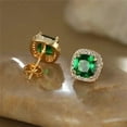 thumbnail image 4 of Gems Jewels 1.55 Ct Cushion Cut Emerald & Diamond Womens Stud Earring's 14K Yellow Gold Plated 925 Sterling Silver For Women's, 4 of 4