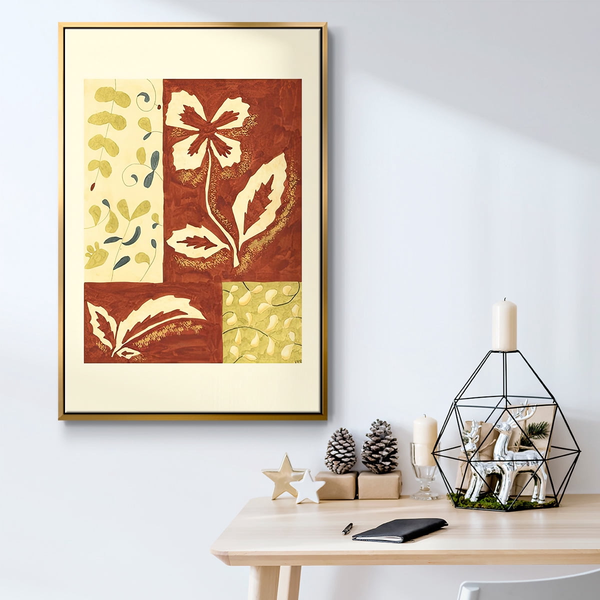 Festive Floral II - Framed Gallery Wrapped Holiday Canvas - 25 x 37 - Gold Frame