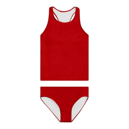 Byoo Toddler Girls UPF 50+ Quick Dry Tankini Set Sleeveless Solid Beach Pool Bikini Set Red