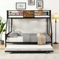 thumbnail image 2 of Jopath Bunk Bed Twin over Full with Trundle, Bunk Bed Frame with 2 Side Ladder and Guardrails Metal Bunk Bed for Teens Adults Black & Brown, 2 of 9