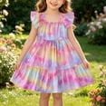 thumbnail image 2 of Girls Summer Cute Dress Square Neck Ruffled Sleeveless Pleated A Line Dresses Casual Stylish Midi Sundress (4 Years, Multicolor), 2 of 6