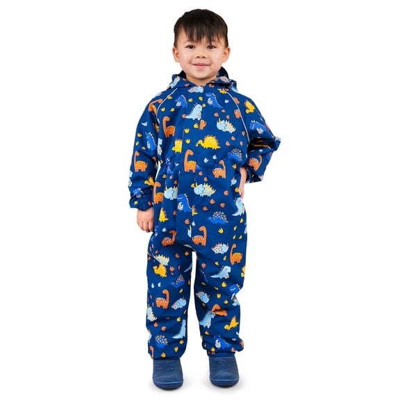 JAN & JUL Toddler Rain Suit for Kids, Coverall for Boys (Puddle-Dry: Navy Dino Kids, Size: 3T)