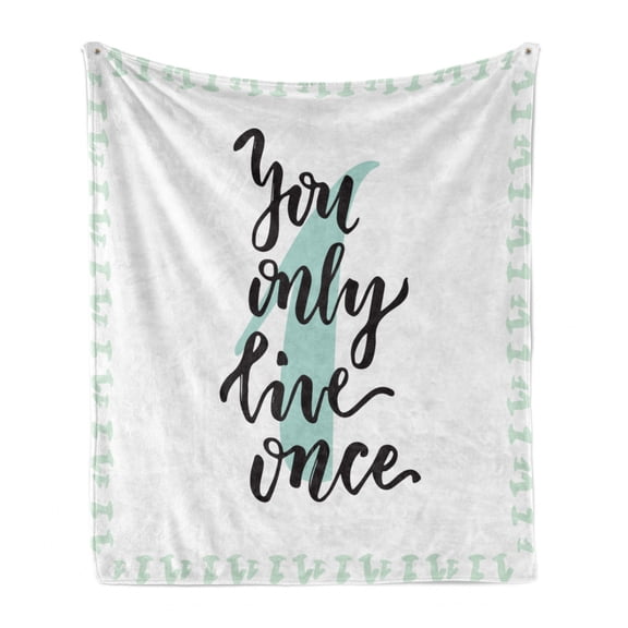 YOLO Soft Flannel Fleece Throw Blanket, Hand Lettering Calligraphy with Popular Saying in Cursive Writing, Cozy Plush for Indoor and Outdoor Use, 50" x 60", Mint Green White, by Ambesonne