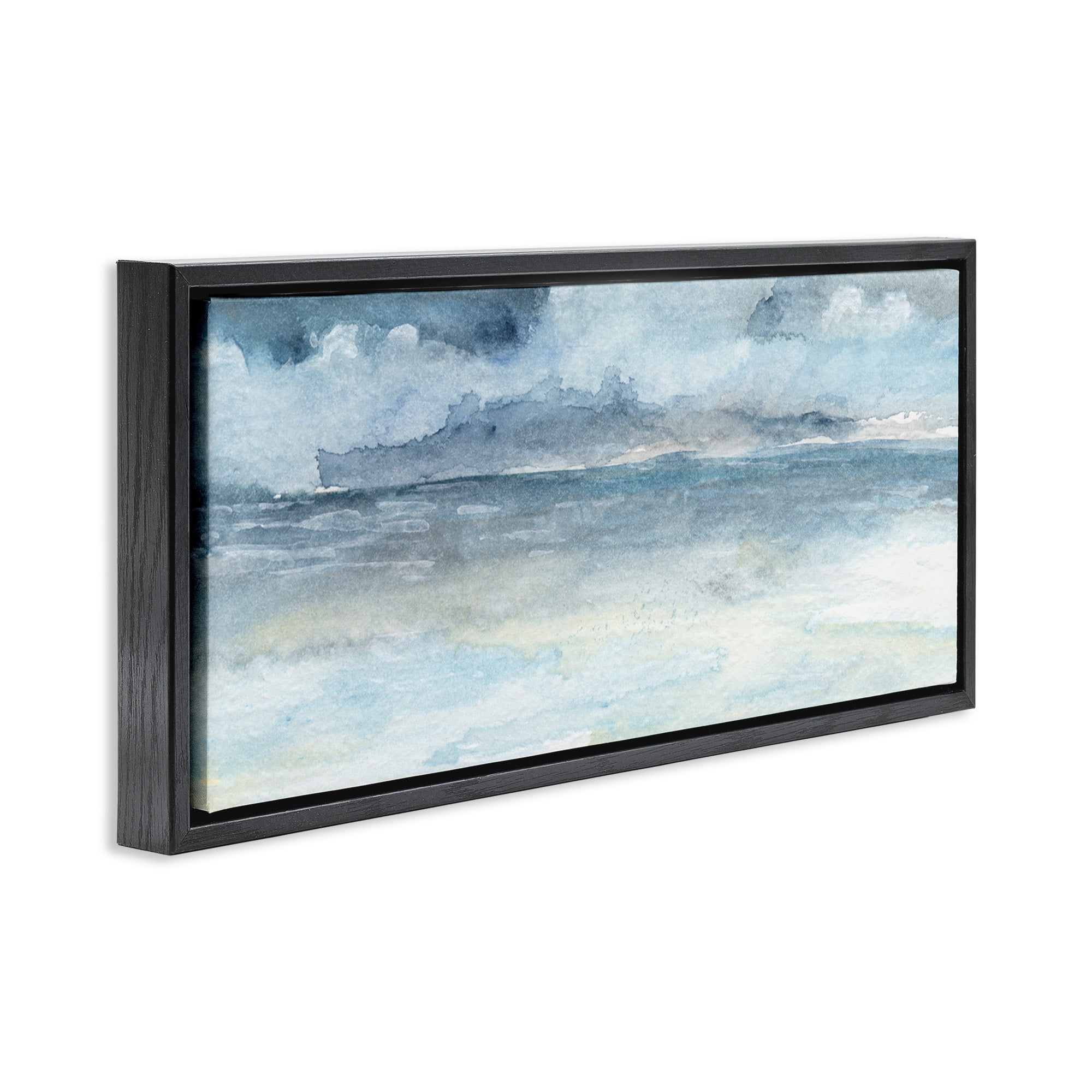 Stupell Industries Abstract Cloudy Ocean Waves Nature Painting Black Floater Framed Canvas Art Print Wall Art, 31 x 14