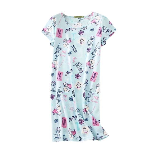 2025 Chemise de Nuit en Coton pour Femmes Vêtements de Nuit Robes de Chemise de Nuit pour Femmes Manches Courtes Chemise Décontractée Chemise de Sommeil pour Femmes Imprimé