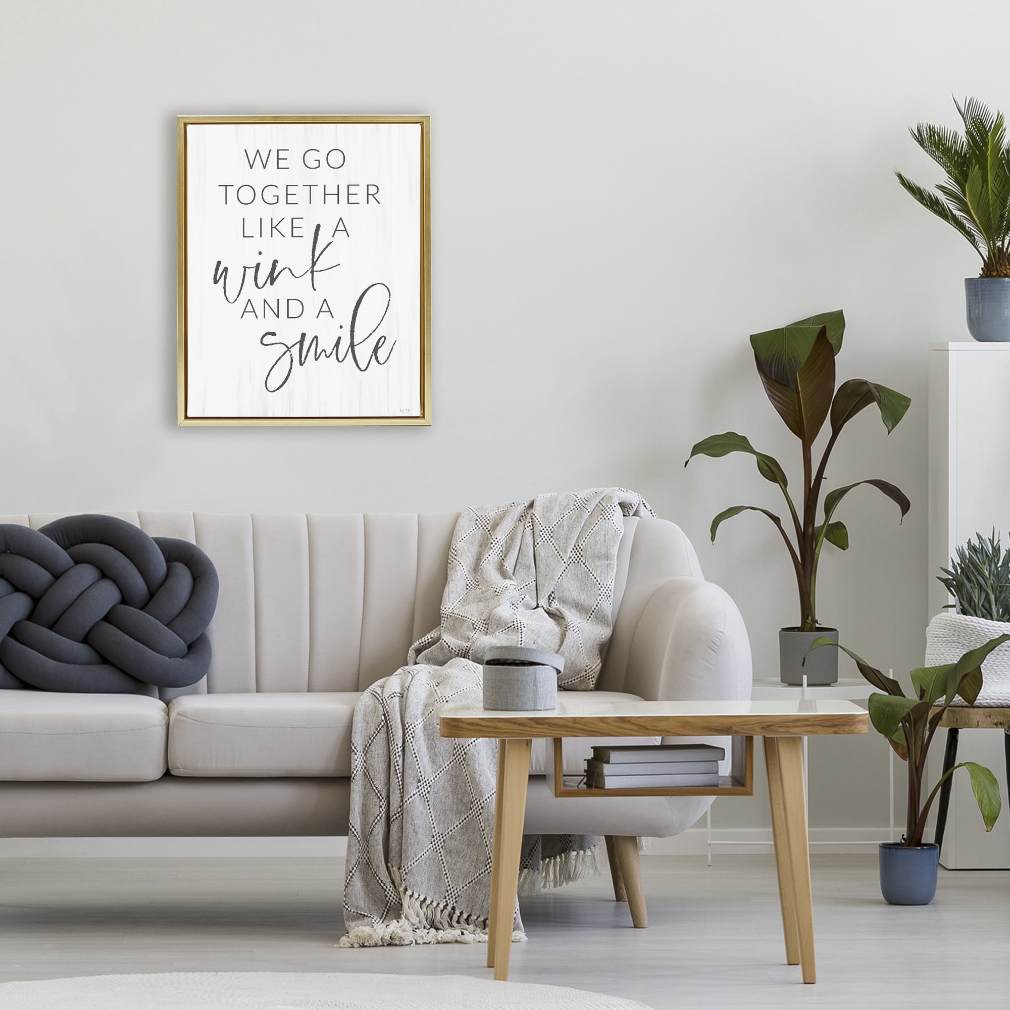 Stupell Industries Go Together Like Wink & Smile Gold Framed Floater Canvas Wall Art, design by Lux + Me Designs