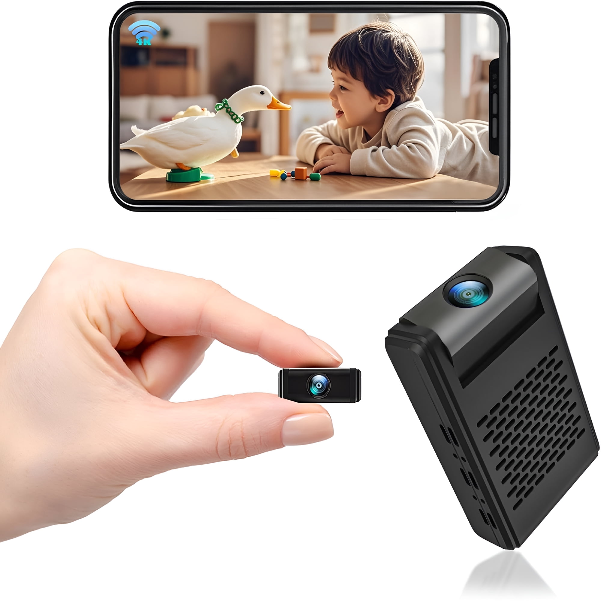 GJX 2026 New Mini Security Camera,Hidden Camera,Nanny Cam with 180° Rotating Lens,4K Wifi Wireless Surveillance,Motion Detection,Auto Night Vision for Family Monitoring Access Control