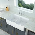 thumbnail image 1 of 32" L x 20" W Ceramic Double Basin Farmhouse Kitchen Sink with Basket Strainer, 1 of 7