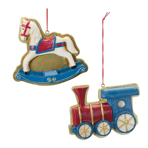 Melrose Rocking Horse and Toy Train Christmas Ornaments - 4" - Set of 12